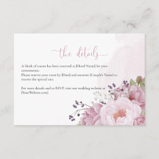 Pink Peony Wedding Details Card Begleitkarte