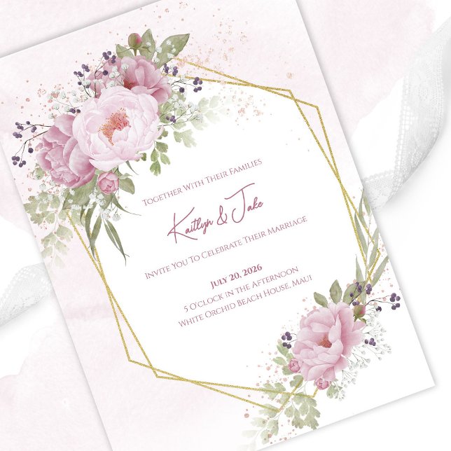 Pink Peony Wedding Invitation Einladung (Von Creator hochgeladen)