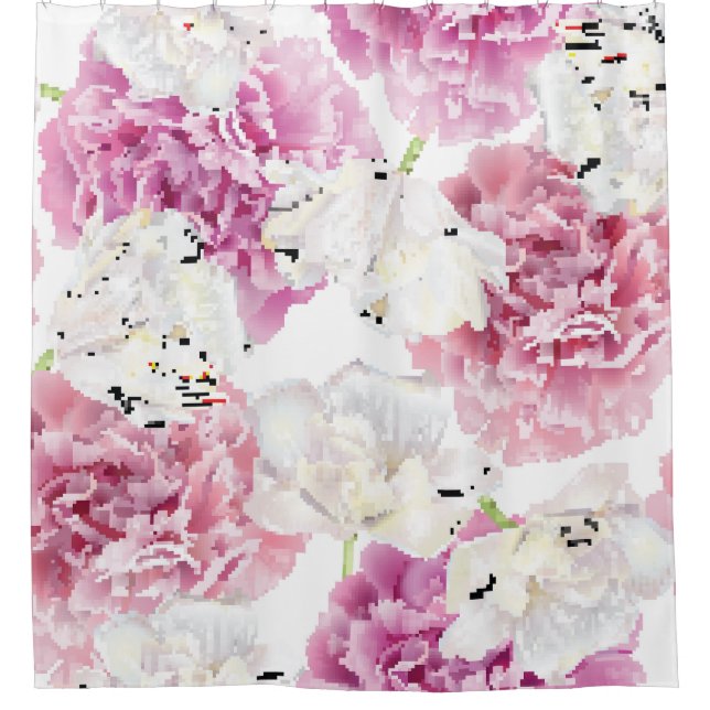 Pink Peony White Tulip Vintag Duschvorhang (Vorderseite)