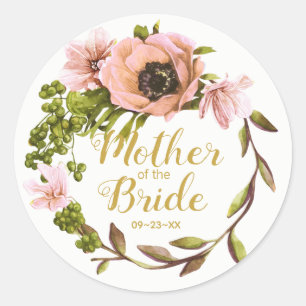 Pink Peony Wreath Mutter der Bride ID456 Runder Aufkleber