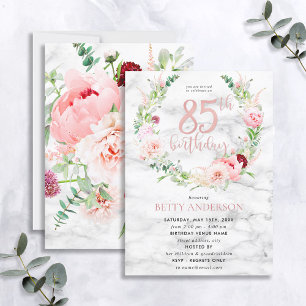 Pink Peony Wreath Rose Goldmarmor Typografie 85. Einladung