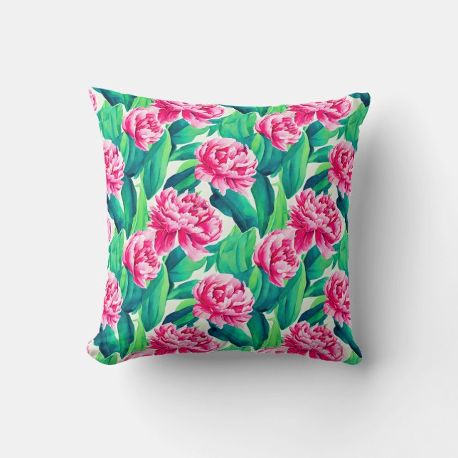 Pink Peonys Aquarelldruck Kissen (Vorderseite)