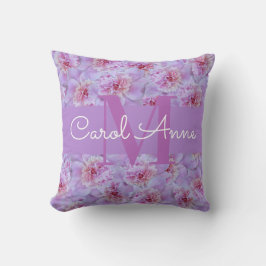 Pink Peonys Lila Monogram Floral Kissen