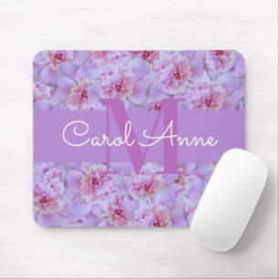 Pink Peonys Lila Monogram Mouse Pad Mousepad