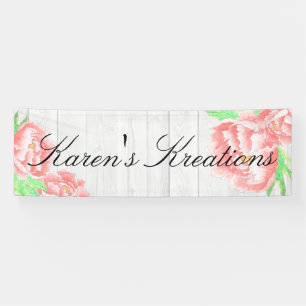Pink Peony's & Rustic White Wood Market Banner