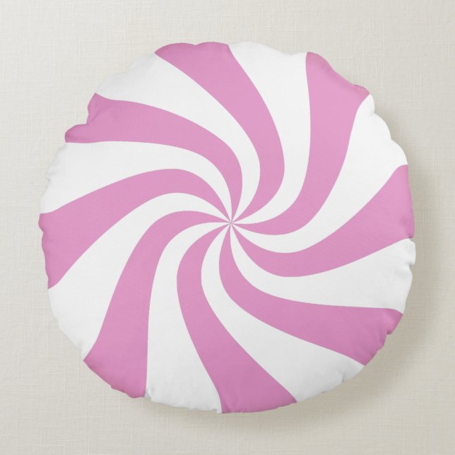 Pink Peppermenthe Swirl Candy Pouf Coussin (Devant)
