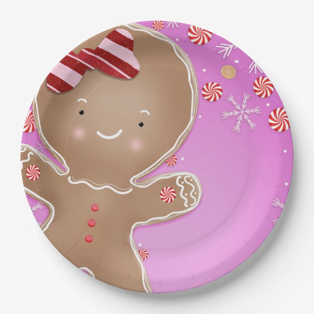 Pink Peppermint Gingerbrot Cookie Holiday Party Pappteller (Vorderseite)