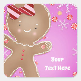 Pink Peppermint Gingerbrot Man Holiday Party Quadratischer Aufkleber