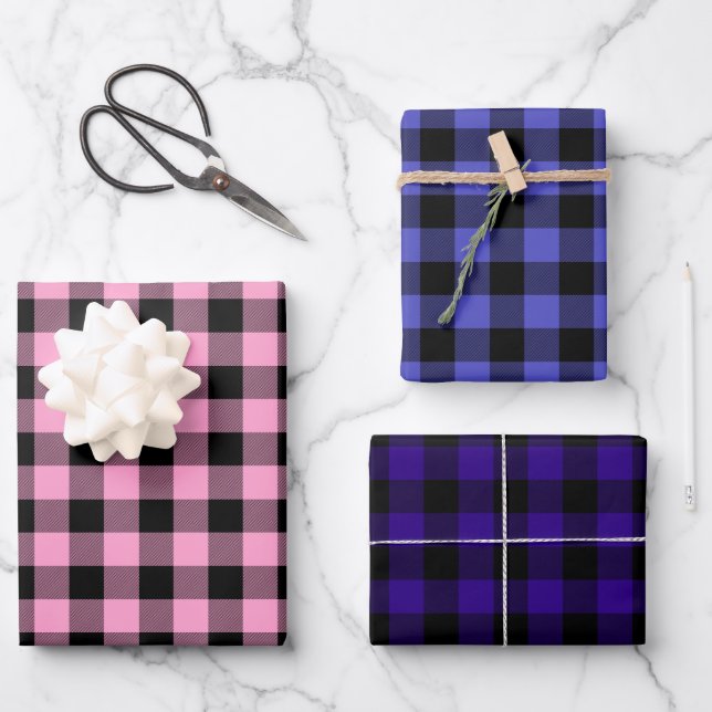 Pink Periwinkle & Lila Buffalo Kariert Geschenkpapier Set (Vorderseite)