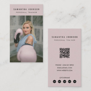 Pink Personal Girl Trainer Fitness Foto QR Code Visitenkarte