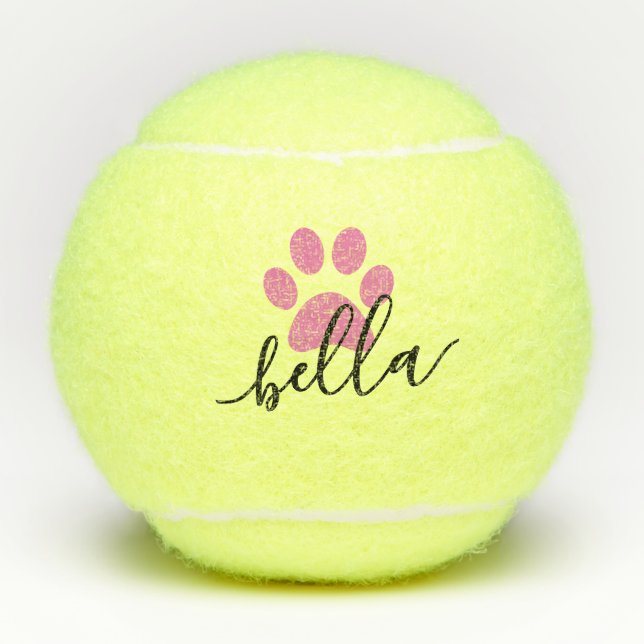 Pink Personalisiert Dose Name Paw Drucken Tennisbälle (Vorderseite)