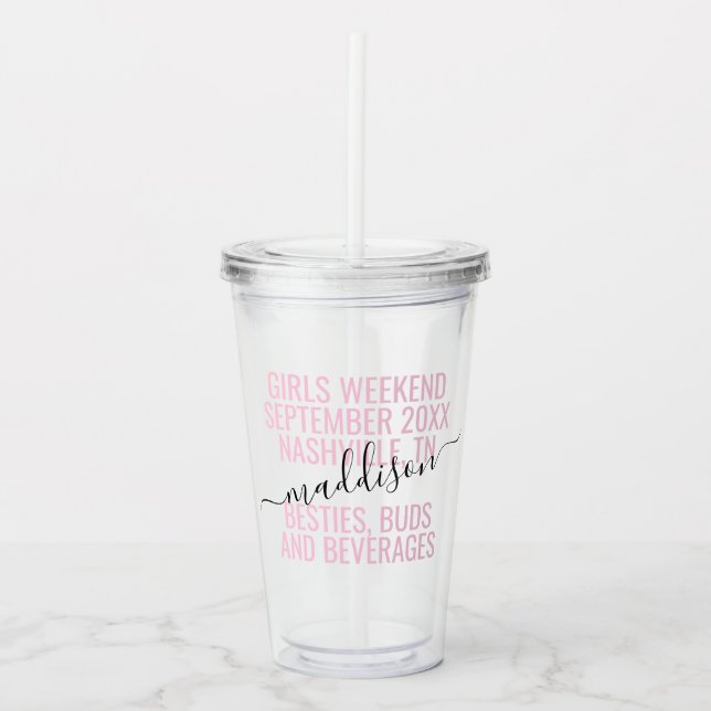 Pink Personalisiert Girls Wochenende Custom Acryltrinkbecher (Vorderseite)