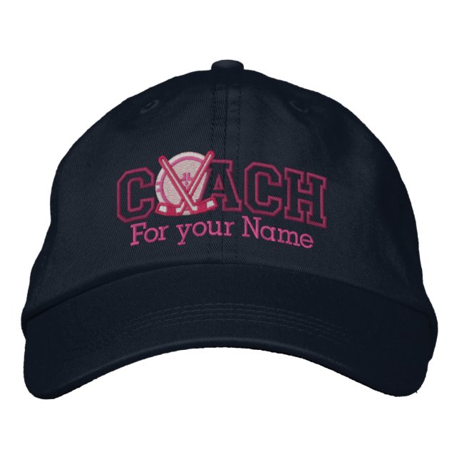 Pink Personalisiert Hockey Coach mit Ihrem Namen Bestickte Kappe (Vorderseite)