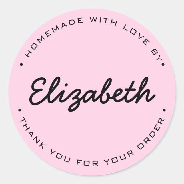 Pink Personalisiert Homemade mit Liebe Danke Runder Aufkleber (Vorderseite)