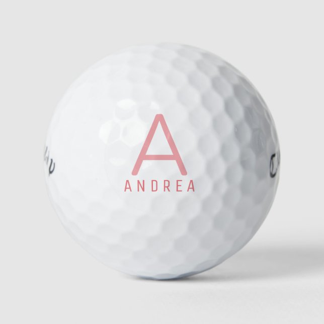 Pink Personalisiert Modern Monogram Name Golfball (Vorderseite)