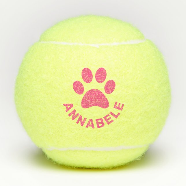 Pink Personalisiert Paw Print Pet Name Tennisbälle (Vorderseite)