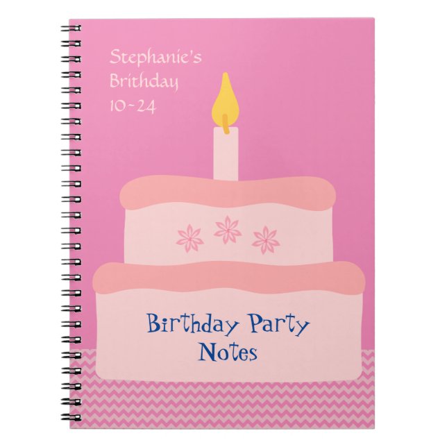 Pink Personalize Birthday Cake Party Event Plane Notizblock (Vorderseite)