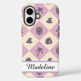 Pink Personalized Girly Checkered iPhone 16 Hülle