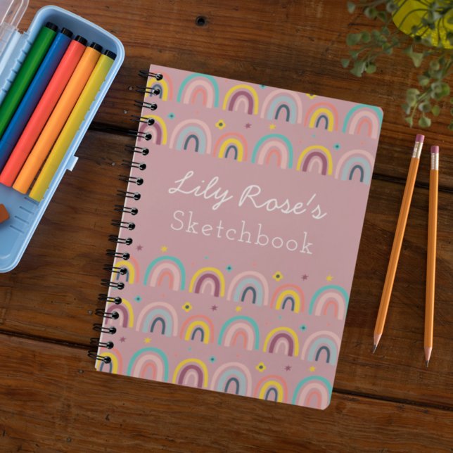 Pink Personalized Rainbow Pattern Sketchbook Notizbuch (Von Creator hochgeladen)