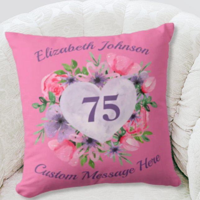Pink Personnalisé 75e anniversaire Coussin pour fe (Créateur téléchargé)