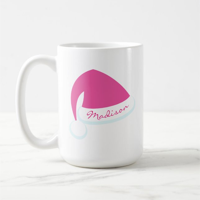 Pink Personnalisé Santa Hat Fête Mug (Gauche)