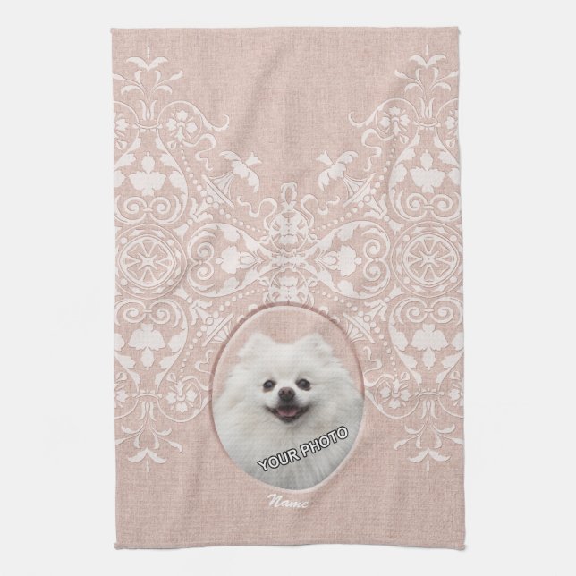 Pink Pet Gedenkstätte elegante moderne, süße Damas Geschirrtuch (Vertikal)