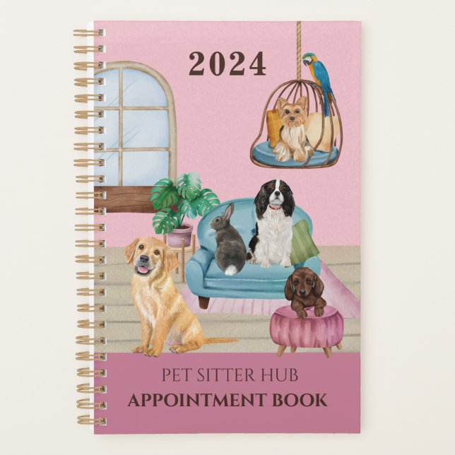 Pink Pet Sitter Geschäftsbüro Terminkalender Planer (Vorderseite)