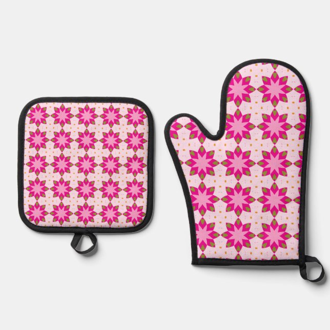 Pink Petal Mosaic pattern Ofenhandschuh & Topflappen-Set (Vorderseite)