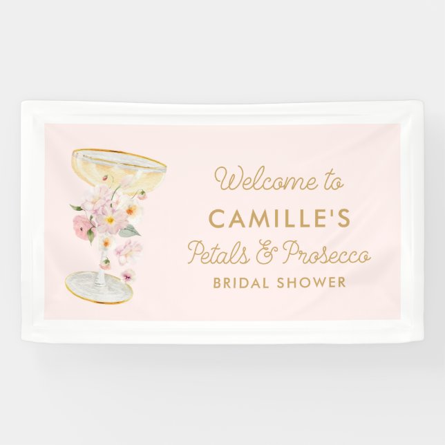 Pink Petals und Prosecco Brautparty Empfang Banner (Horizontal)