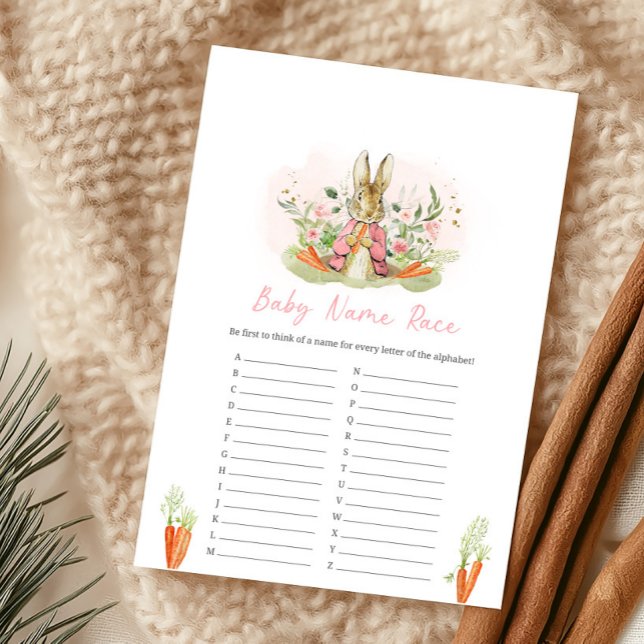 Pink Peter Rabbit Baby Shower Name Race Game (Von Creator hochgeladen)