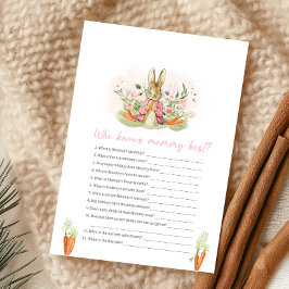 Pink Peter Rabbit Baby Shower Who Knows Mommy Game