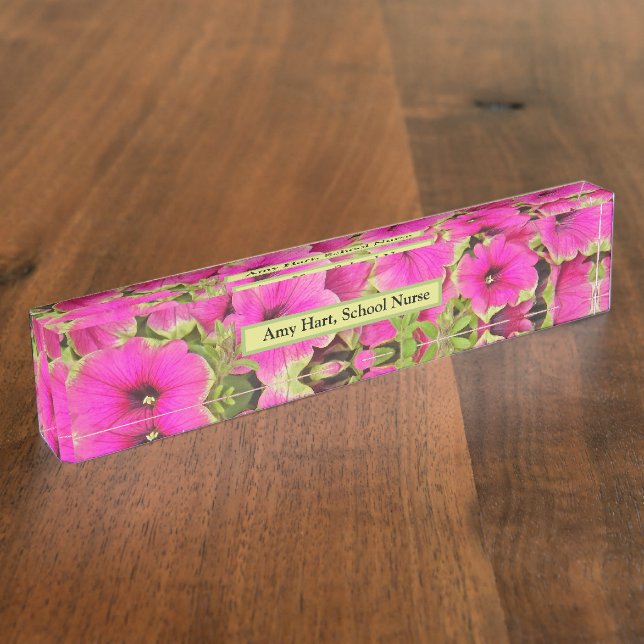 PINK PETUNIAS DESK NAME PLATZ NAMENSPLAKETTE (Seite)