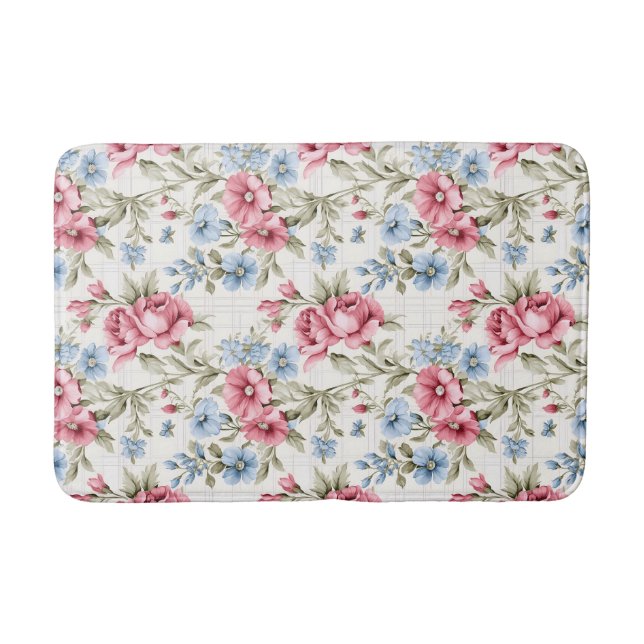 Pink Petunias und Sky Blue Daisies Badematte (Vorderseite)