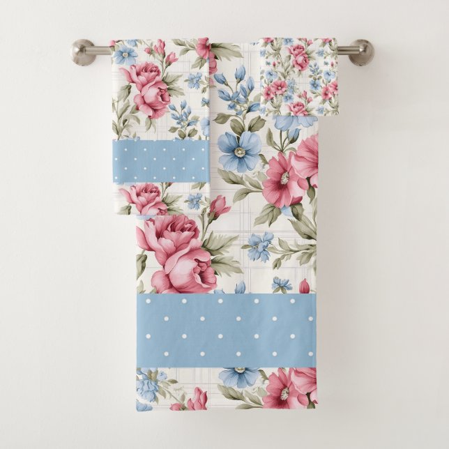 Pink Petunias und Sky Blue Daisies Badhandtuch Set (Insitu)