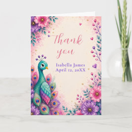 Pink-Pfau-Geburtstags-Dankeskarten Dankeskarte