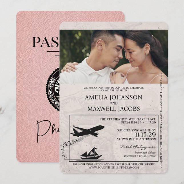 Pink Philippines Pass Einladung zur Hochzeit (Vorne/Hinten)