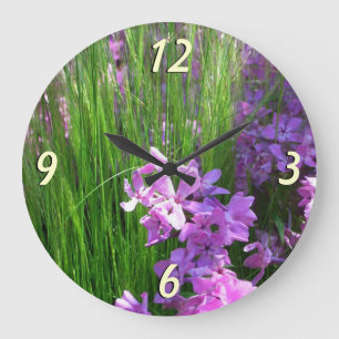 Pink Phlox und Gras Sommer Blüten Große Wanduhr