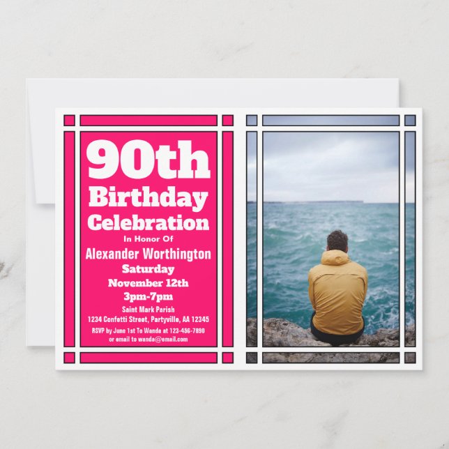 Pink Photo 90th Birthday Party Invitation (Devant)