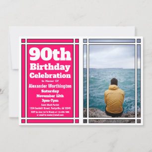 Pink Photo 90th Birthday Party Invitation