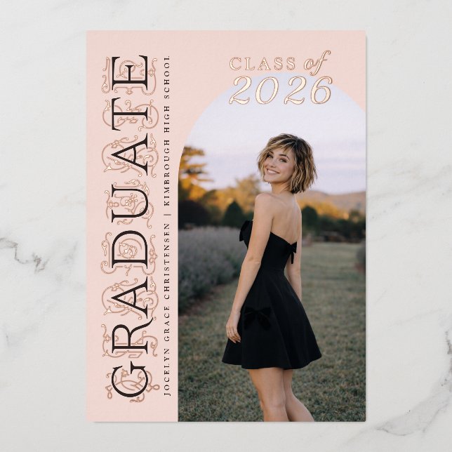 Pink Photo Graduation Rose Gold Foil Invitation (Recto)