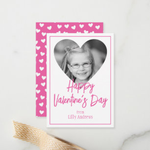 Pink Photo Heart Valentine's Day Classroom Cartes