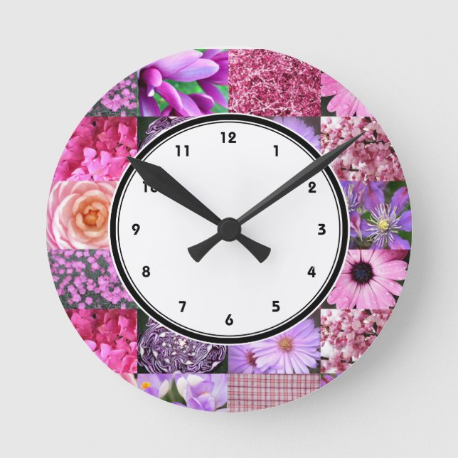Pink Photography Collage horloge murale avec chiff (Recto)