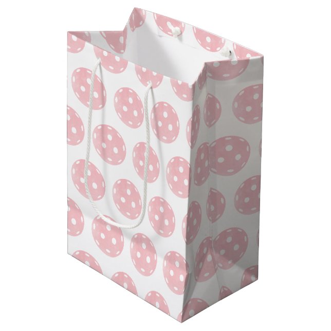 Pink PickleBall Mittlere Geschenktüte (Vorderseite Schrägansicht)