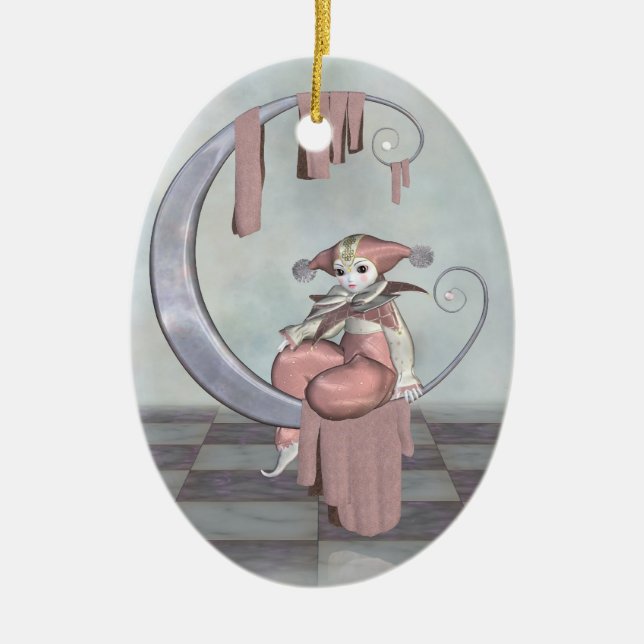 Pink Pierrot Clown-Puppe auf dem Silbermond Keramik Ornament (Vorne)