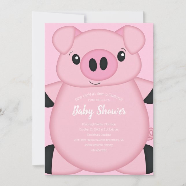 Pink Pig Baby Dusche Einladung (Vorderseite)