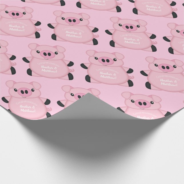 Pink Pig Baby Dusche Geschenkpapier (Ecke)