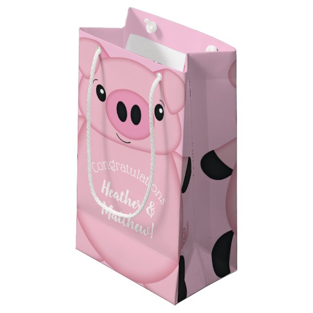 Pink Pig Baby Dusche Kleine Geschenktüte (Vorderseite Schrägansicht)