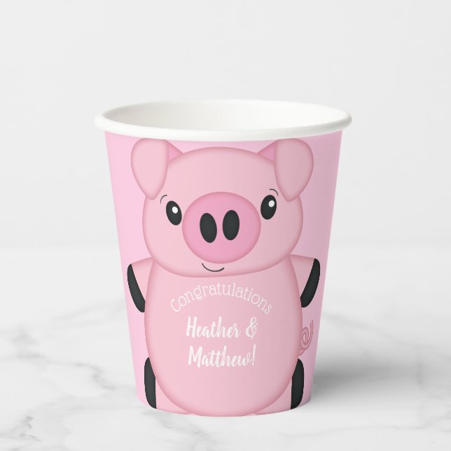 Pink Pig Baby Dusche Pappbecher (Vorderseite)