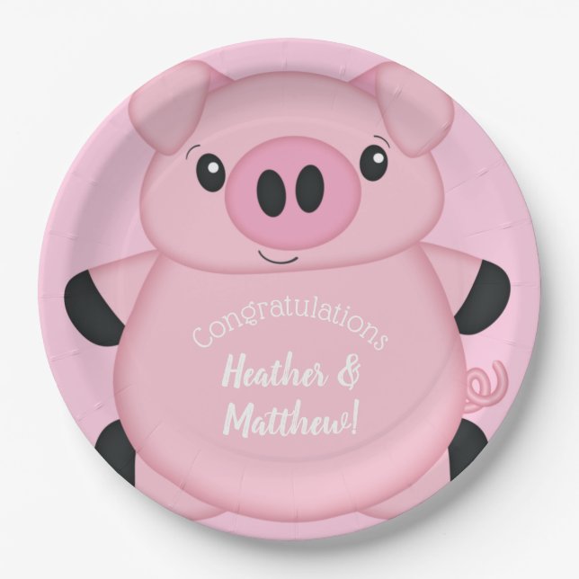 Pink Pig Baby Dusche Pappteller (Vorderseite)