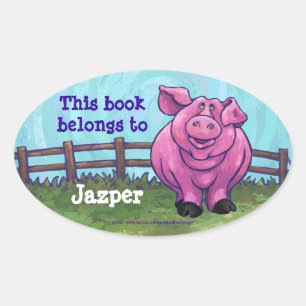 Pink Pig Buchzeichen Ovaler Aufkleber